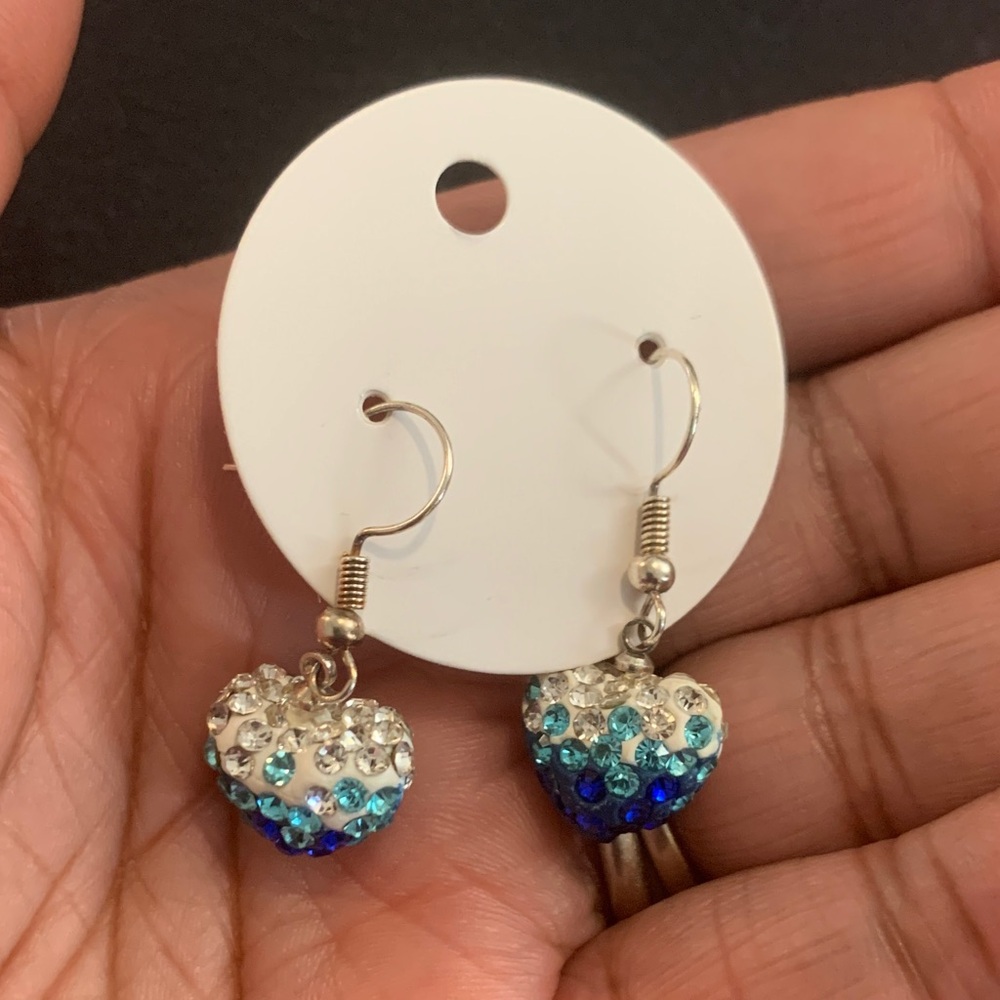Blue and Silver Heart Drop Earrings